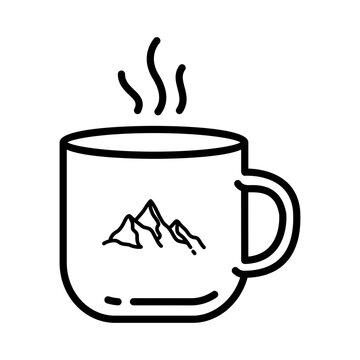Cup icon. Cup decorated with pictures of mountains