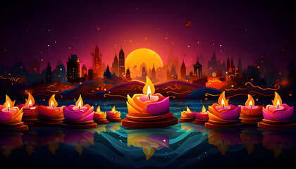 burning candles on a dark background Diwali - obrazy, fototapety, plakaty