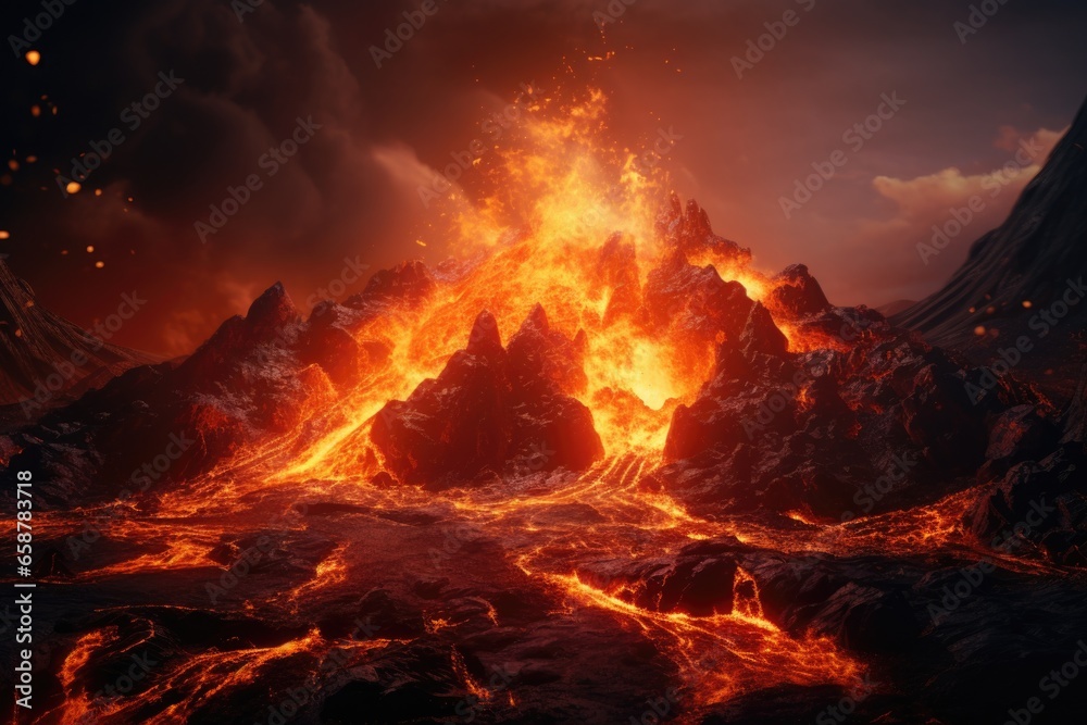 Aufkleber a powerful and active volcano with molten lava flowing down its sides. this captivating image captur