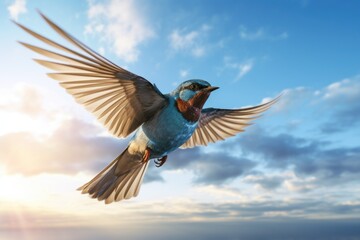 A bird soaring through the sky with its wings spread. Perfect for nature and wildlife enthusiasts.