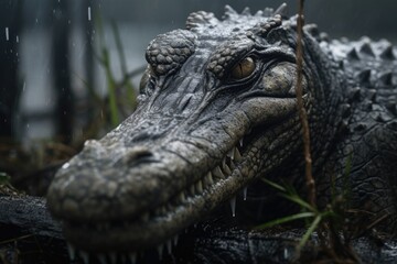 Fototapeta premium A close up photograph of an alligator in the water. This image can be used to depict wildlife, nature, or reptiles in their natural habitat.