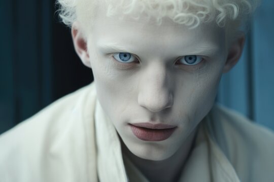 A Young Man With Striking White Hair And Captivating Blue Eyes. Perfect For Fashion, Portrait, Or Lifestyle Projects.