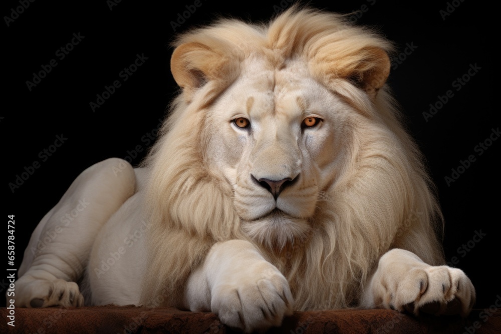 Poster a close-up view of a white lion resting. this image captures the beauty and serenity of the majestic