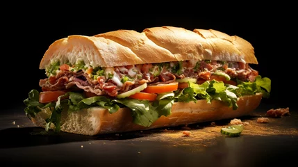 Foto op Canvas The chopped sandwich или italian chopped sandwich on dark texture. Banner. © Nataliia