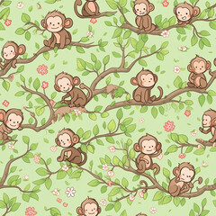 Kawaii Monkeys Pattern