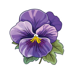 Hand Drawn Flat Color Pansy Flower Illustration