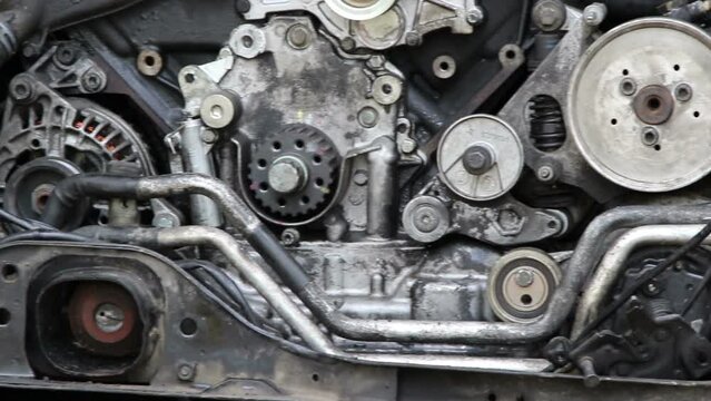 Dirty disassembled car engine