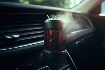 A car air freshener emitting steam. Perfect for adding a refreshing scent to your vehicle.