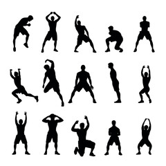 vector set of man exercise silhouettes on white surface manually created