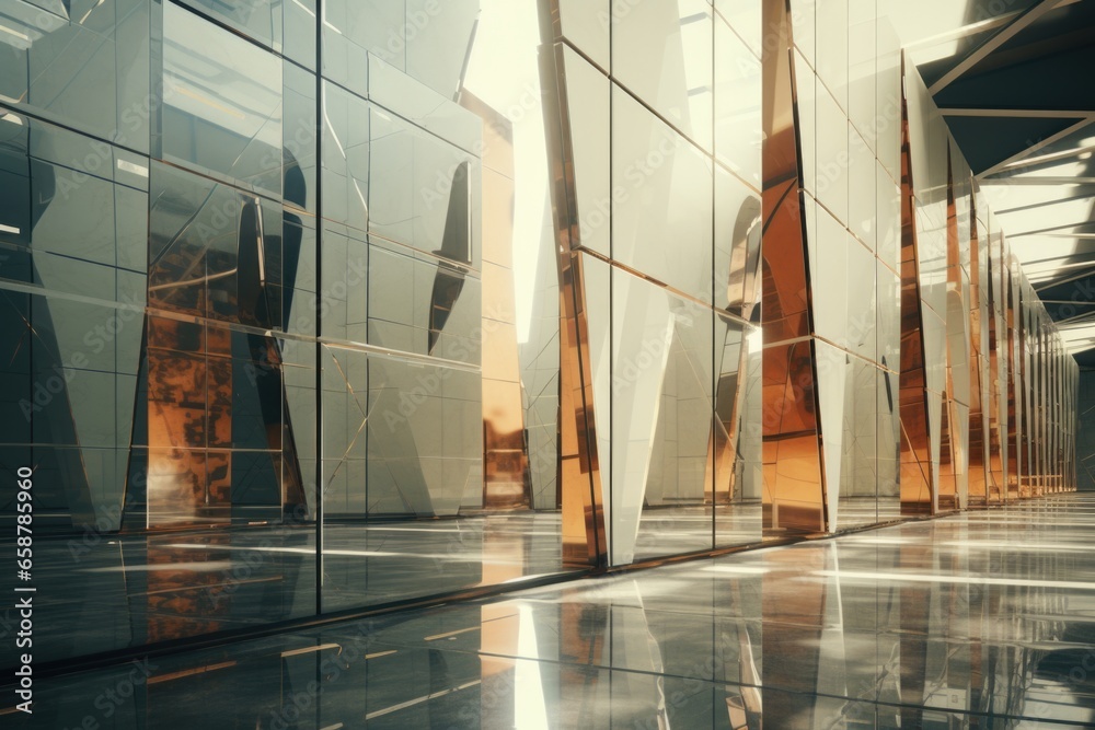 Poster a picture of a large building with numerous glass walls. this image can be used to depict modern arc