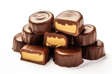 A pile of chocolates stacked on top of each other. This image can be used to depict indulgence, sweet treats, or a dessert buffet.