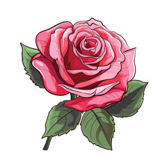 Hand Drawn Flat Color Rose Flower Illustration