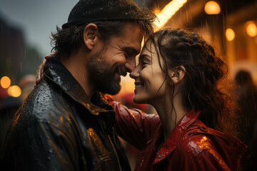 Fototapeta premium A couple dancing in the rain, embracing the simple joys and spontaneity of life. Concept of living in the moment. Generative Ai.