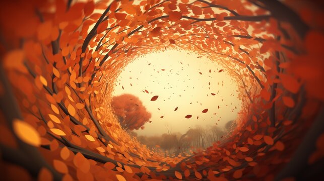 Mesmerizing swirled autumn forest with vibrant shades of yellow, orange and red foliage creates breathtaking masterpiece that celebrates essence of fall season, tree as symbol of seasonal transition