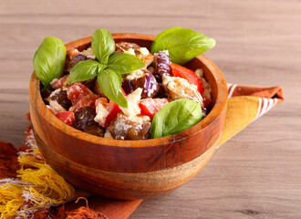 Aubergine, feta and tomato salad
