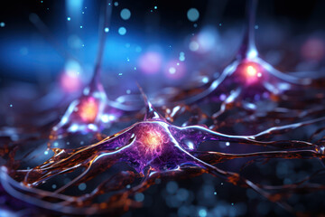 A close-up of a synapse firing, illustrating the transmission of signals between brain cells. Concept of neural communication. Generative Ai. - Powered by Adobe