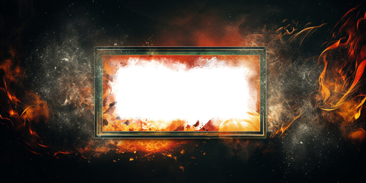 explosion fire and flames background texture with transparent frame modern and abstract