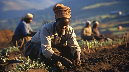 Zelfklevend Fotobehang african field workers © CROCOTHERY