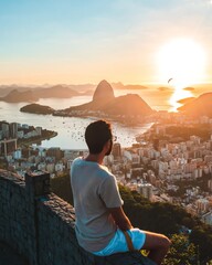 tourist watching the sunrise in rio de janeiro brazil 