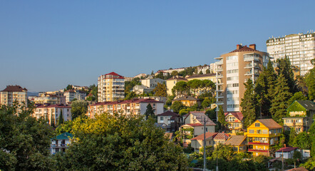 Sochi, Krasnodar Krai, Russia - August, 7, 2023: panoramic view of residential buildings among...