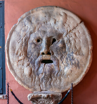 Mouth of Truth Bocca della Verita sculpture at Santa Maria in Cosmedin church, Rome, Italy