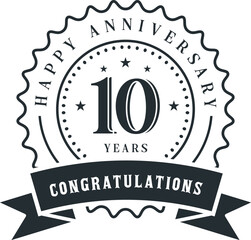 Vintage 10th happy Anniversary Labels, Frames, and Design Elements with Copy Space