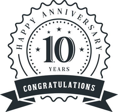 Vintage 10th happy Anniversary Labels, Frames, and Design Elements with Copy Space