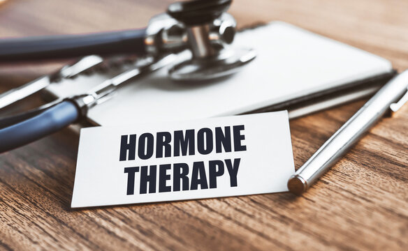 Hormone therapy text written in card. Business photo showcasing treatment of disease with synthetic derived hormones.