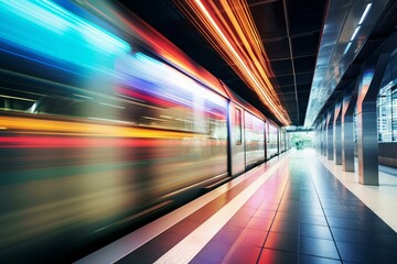 Abstract train motion blurred concept from the monorail in Tokyo, Japan. Generative AI