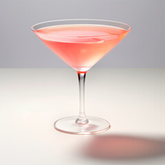 A Pink Lady cocktail in a stemmed glass against white background.