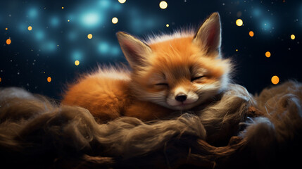 Fototapeta premium Dreaming Fox Cub, Sleepy Fluffy Delight