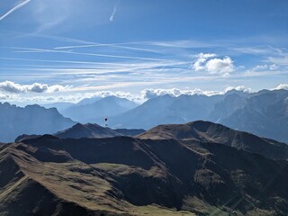 Beautiful landscape Italian dolomites aerial view-with mountain meadows,lakes and rocky and sharp mountain tops,Dolomite Alps mountains, anazei,Piz Boe ,Trentino,Alto Adige,Sudtirol, Dolomites,Italy