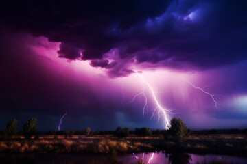 Intense lightning striking captivating cloudy sky. Generative AI