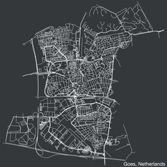 Detailed hand-drawn navigational urban street roads map of the Dutch city of GOES, NETHERLANDS with solid road lines and name tag on vintage background