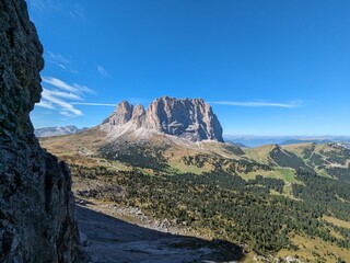Beautiful landscape of Italian dolomites-with mountain meadows,lakes and rocky and sharp mountain tops,Dolomite Alps mountains, Trentino Alto Adige region, Sudtirol, Dolomites, Italy