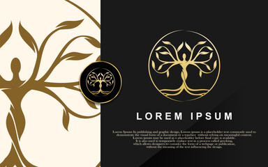 Abstract Tree of life logo icons. Organic nature symbols. Tree branch with leaves signs.