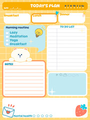 Cute inspiration notepaper kawaii design printable .  White yellow pages for tags , weekly notes,  to do list minimal style with animal character tags 