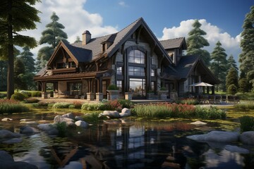 Fototapeta na wymiar Stunning home. Spacious cottage. 3D rendering. Generative AI