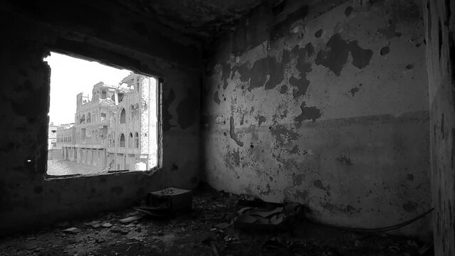  A house destroyed by the violent war in the city of Taiz, Yemen