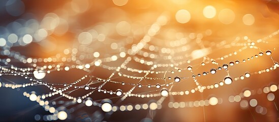 Glistening dewdrops on a morning spider web shining like diamonds With copyspace for text