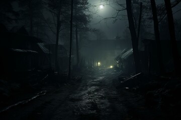 sinister and ominous location, shrouded in darkness. Generative AI