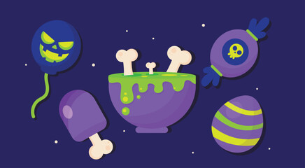 Flat vector halloween spell ingredients element collection