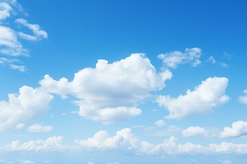 Naklejka na ściany i meble Clear blue sky with fluffy clouds and empty space. Generative AI