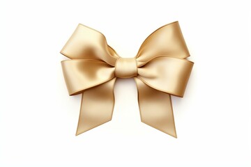 A single ribbon bow in gold beige rests on a white background, diagonally bordered by a plain ribbon. Generative AI