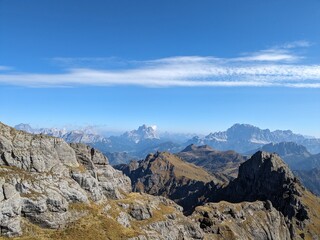 Beautiful landscape of Italian dolomites-with mountain meadows,lakes and rocky and sharp mountain...
