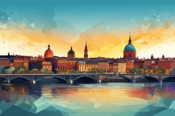 A picture showcasing Toulouse landmarks with a skyline composed of layered gradients. Generative AI - obrazy, fototapety, plakaty