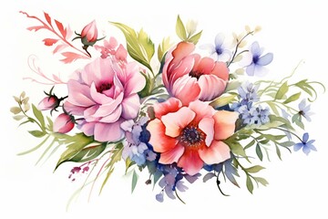 Corner watercolor floral bouquet. Generative AI