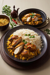 Gourmet chicken biryani with steamed basmati rice generated, 8k
