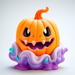 Bright colorful cartoon funny ghost plasticine halloween pumpkin