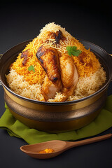 Gourmet chicken biryani with steamed basmati rice generated, 8k